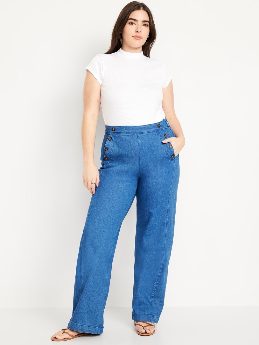 Old Navy Extra High Rise Mariner Wide Leg Jeans Size 12 Sky High Sailor Nautical